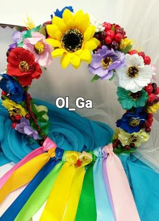 Український віночок  з стрічками, колосками.