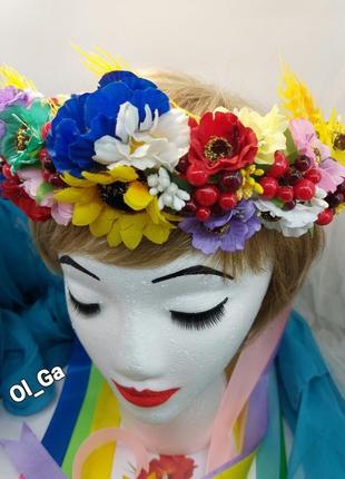 Український віночок  з стрічками, колосками.4 фото