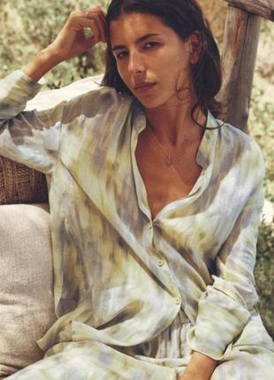 Рубашка оверсайз-рубашка с рами в виде лен zara натуральная блуза на лето