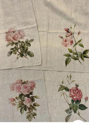 Льняные полотенца с цветами. 4 шт в наборе
