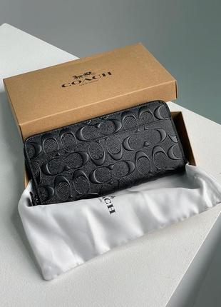 Женский кошелек coach accordion zip long wallet embossed black