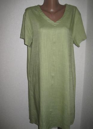 Зеленое льняное платье размерxl