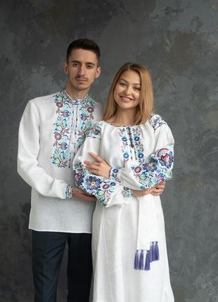 4244+4504д комплект вишиванок для пари сукня міді вишита+чоловіча вишиванка