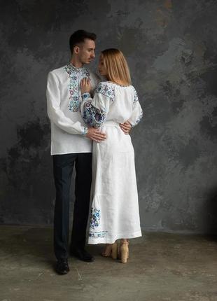 4244+4504д комплект вишиванок для пари сукня міді вишита+чоловіча вишиванка