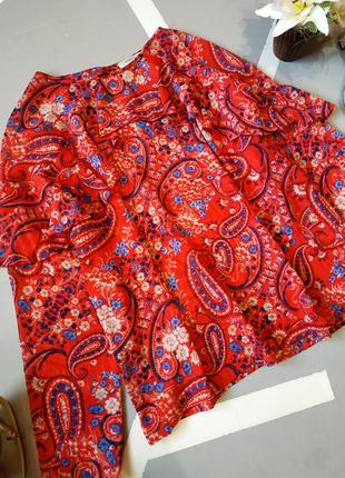 Шифонова блуза з люрексом червона легка з воланами рюшами2 фото