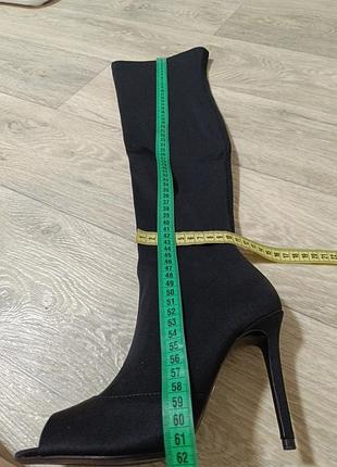 Тканинні чоботи на підборах до коліна zara ботфорти відкритий носок чулки хілси