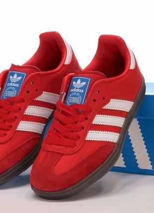 Жіночі шкіряні кросівки adidas samba white red адідас самба червоні