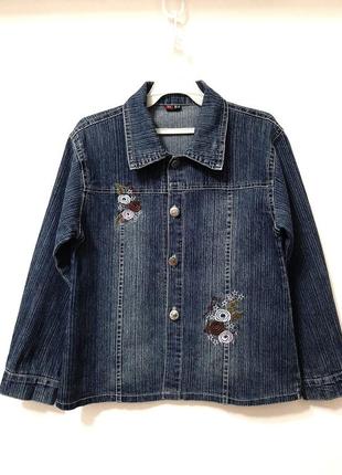 Xin yu xin жакет куртка стильная джинсовая синяя с вышивкой длинные рукава на девочку 13-16лет