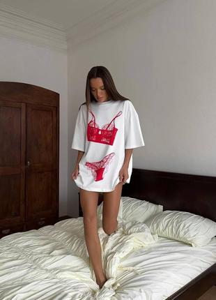 100% бавовна ‼️ футболка женская в стиле оверсайз с принтом "белье" / 42-46 / мод 2462 фото