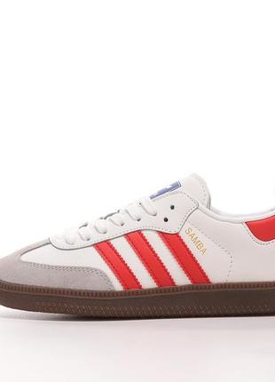 Жіночі шкіряні кросівки adidas samba white red адідас самба білі з червоним