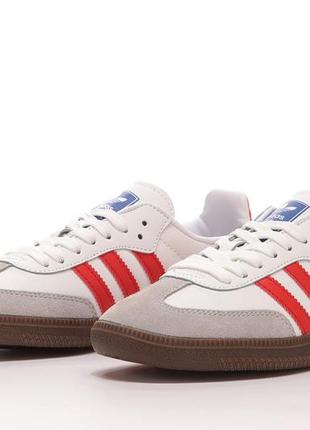 Жіночі шкіряні кросівки adidas samba white red адідас самба білі з червоним3 фото