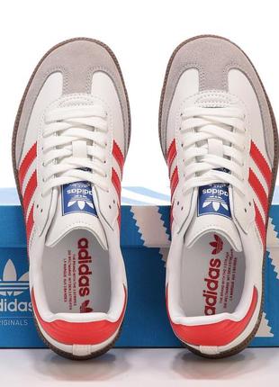 Жіночі шкіряні кросівки adidas samba white red адідас самба білі з червоним8 фото