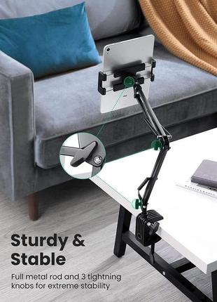 Тримач затискач для смартфона планшета ugreen tablet holder with overhead long arm настільний black (lp144)4 фото