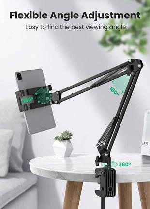 Тримач затискач для смартфона планшета ugreen tablet holder with overhead long arm настільний black (lp144)3 фото