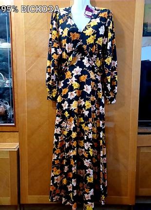 Новое стильное длинное вискозное платье в цветах р.10 от joe browns1 фото