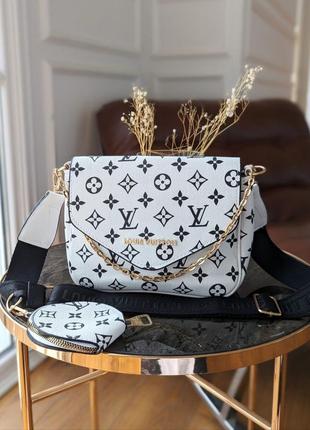 Сумка кросс боди louis vuitton 2 в 1 бело-черная