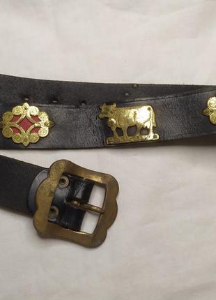 Альпийский пастуший кожаный ремень с накладками