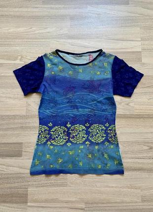 Винтажная комбинированная футболка из сетки и кружева в стиле пэчворк1 фото