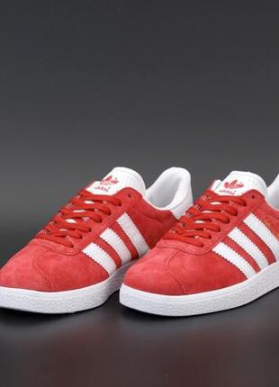 Женские замшевые кроссовки adidas gazelle white red адидас газели2 фото