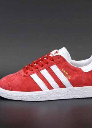 Женские замшевые кроссовки adidas gazelle white red адидас газели3 фото