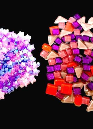Набір шматочків мозаїки скло зірочка мікс фіолетовий, рожевий, червоний 200 гр 150-180 штук товщина 4 мм5 фото