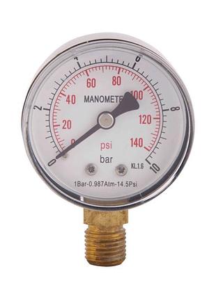 Манометр 1/4" ø50мм 10 бар, нижнє підключення sandi plus