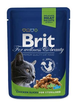 Вологий корм для кішок brit premium cat pouches chicken slices...