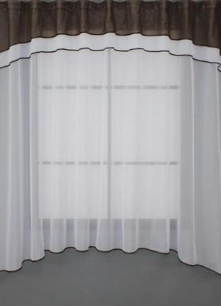 Фіранка арка на кухню (270х170см) з ламбрекеном. колір білий з венге