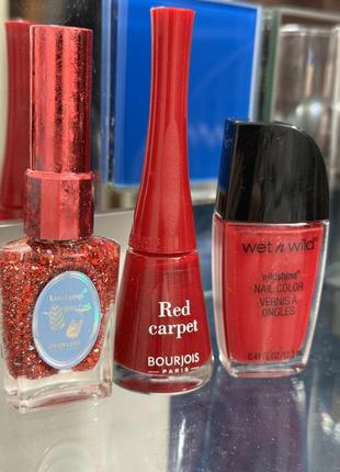 Червоні лаки для нігтів bourjois 1 seconde, wet n wild, luodanqi