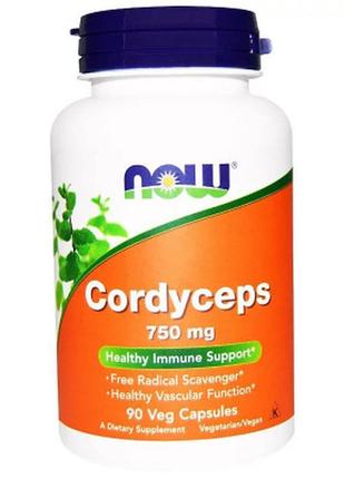 Трави now foods гриби кордицепс, 750 мг cordyceps, 90 капсул (...