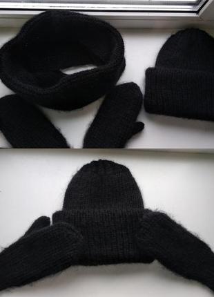 Зимний комплект шапка снуд и варежки1 фото