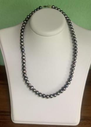Ожерелье из естественных жемчужин черного цвета 45см
