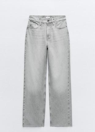 Серые джинсы zara 36 р straight high waist высокая посадка7 фото