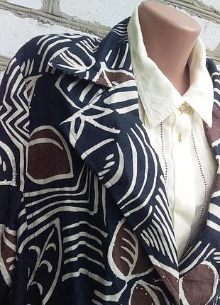 Льняной жакет пиджак легкий блейзер куртка кардиган принт классика бохо3 фото