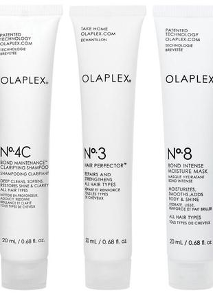 Olaplex набір еліксир для волосся #3, шампунь для глибокого очищення 4c та маска №8, 3*20 мл1 фото