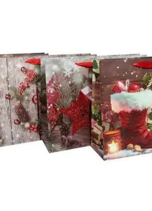 Подарунковий пакет картон 200грм, "новорічні прикраси" мікс 4 види, 39 *30 *11см 4 шт. в уп. /12/ bl2301-218  ish