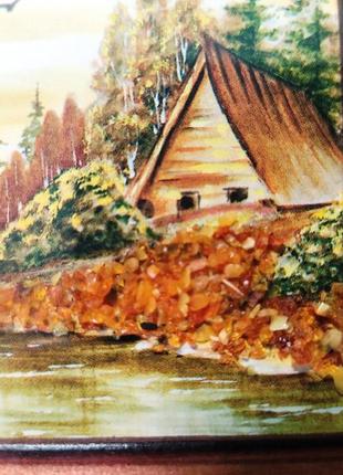 Картина з бурштиновою крихтою "сельський будиночок біля річки"3 фото