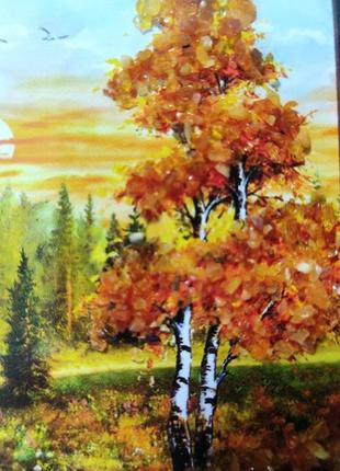 Картина з бурштиновою крихтою "осінь і коні"2 фото