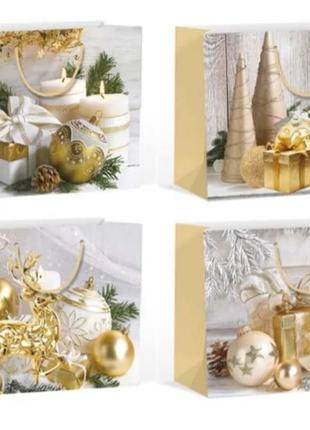 Подарунковий пакет картон 200грм, "золотий новий рік" мікс 4 види, 39 *30 *11см 4 шт. в уп. /12/