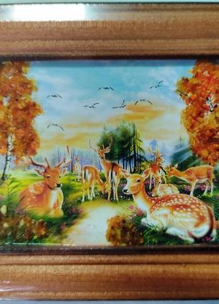Картина з бурштиновою крихтою "сім'я оленів"