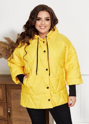 Жіноча демісезонна куртка з плащової тканини жовтого кольору s...