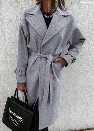 Пальто жіноче вовняної кашемір дрібний рубчик сіре р. 42-46 sk...4 фото