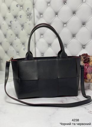 Жіноча сумка з екошкіри плетені колір чорний з червоним skl102...