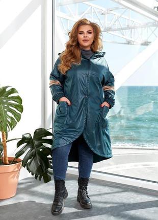 Жіноче пальто з плащової тканини кольору хакі skl92-356416