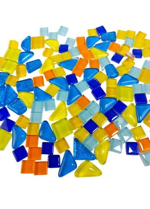 Набір шматочків мозаїки камінці мікс желтый,голубой 200 г 150-170 шт. каміння декоративне для декору