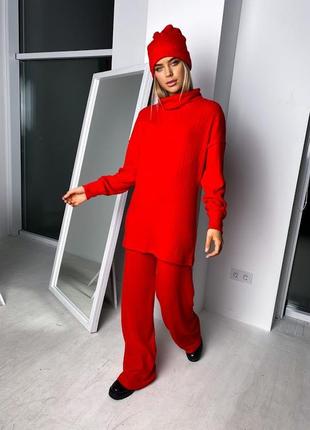 Жіночий костюм в рубчик червоний skl92-283054