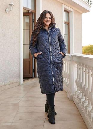 Пальто жіноче зимове laura kim синій ромб розмір 54/56 skl92-3...1 фото