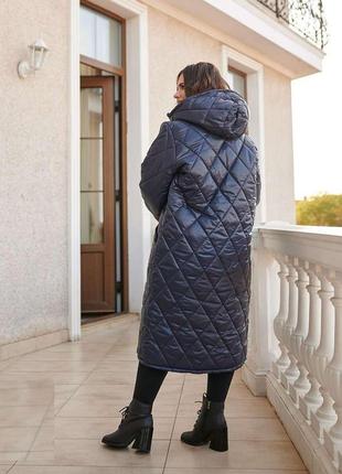Пальто жіноче зимове laura kim синій ромб розмір 54/56 skl92-3...2 фото