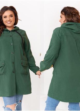 Жіноча куртка-вітровка з капюшоном з микровельвета зеленого ко...3 фото