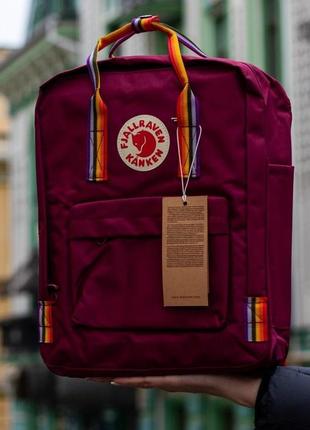 Рюкзак бордового кольору з різнокольоровими ручками fjallraven...2 фото